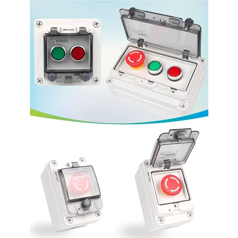 QL-LINRUN Push Button Box Ip67 Button Switch with Emergency Stop Button Green Push Button with Protective Cover Anti-Misoperation Switch(Ac/Dc 6a-110v/3a-240v/2.5a-380v) - Image 5